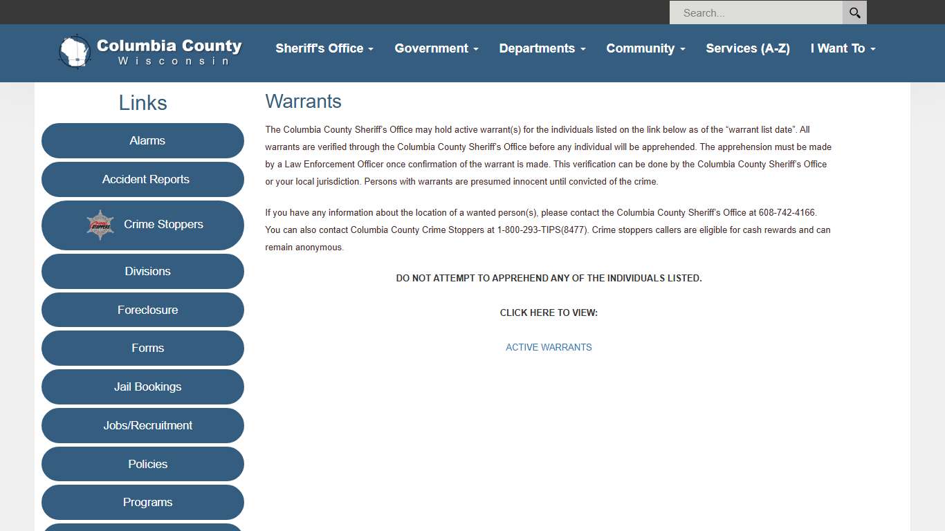 Columbia County Sheriff's Office - Warrants